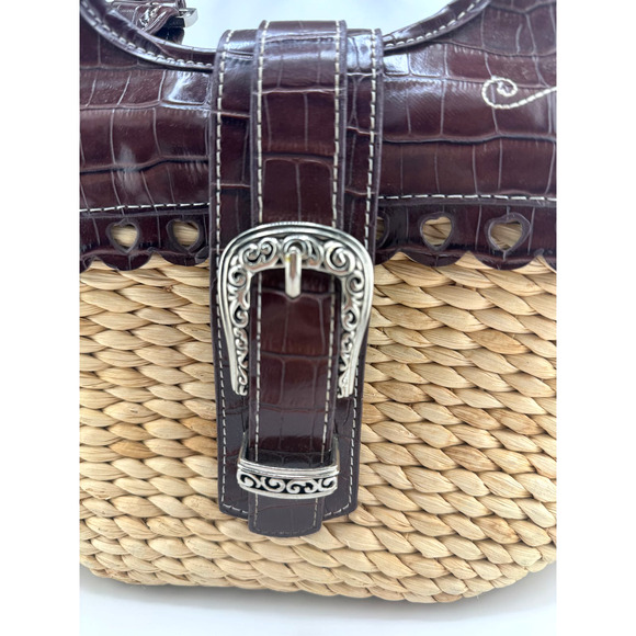 Straw Tote Handbag‎ Heart Accents Silver Buckle - Picture 8 of 14